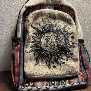 Hemp Backpack  Sun Moon | Eco Friendly | Boho | Handmade | Unisex | Nepal